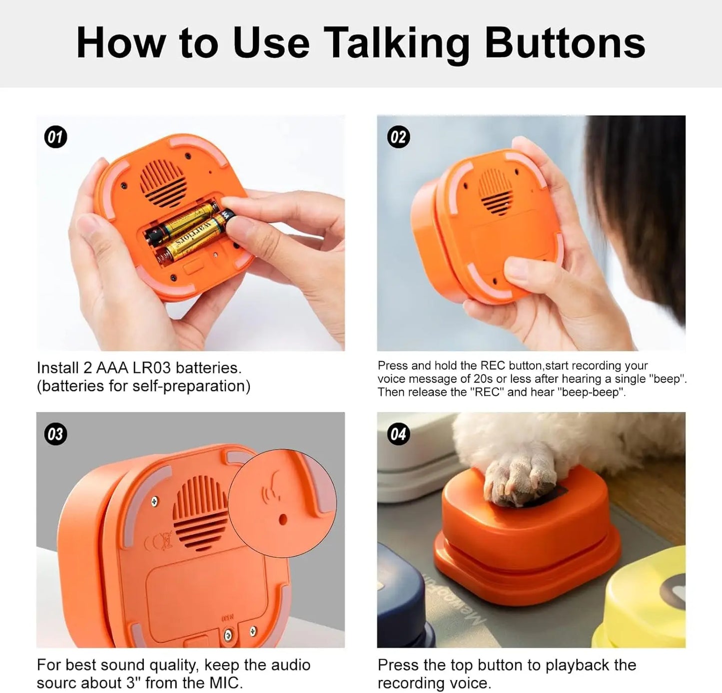 Dog Button Record Talking Pet Communication Vocal Training Interactive Toy