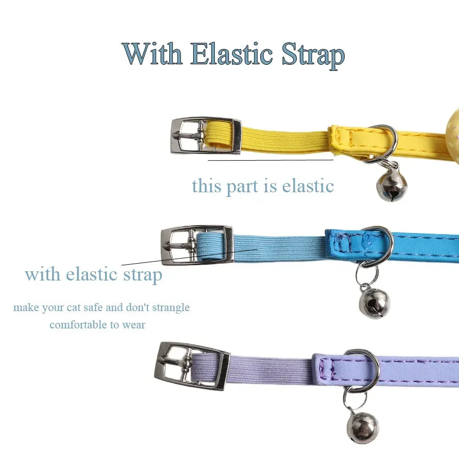 Cute Pet Cat Collar Elastic Strap Safety with Bell