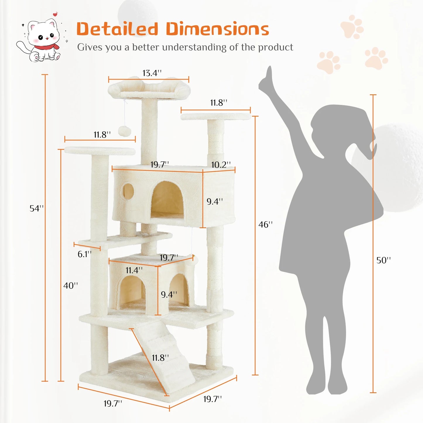 54in Tall Multi-Level Cat Tree Tower
